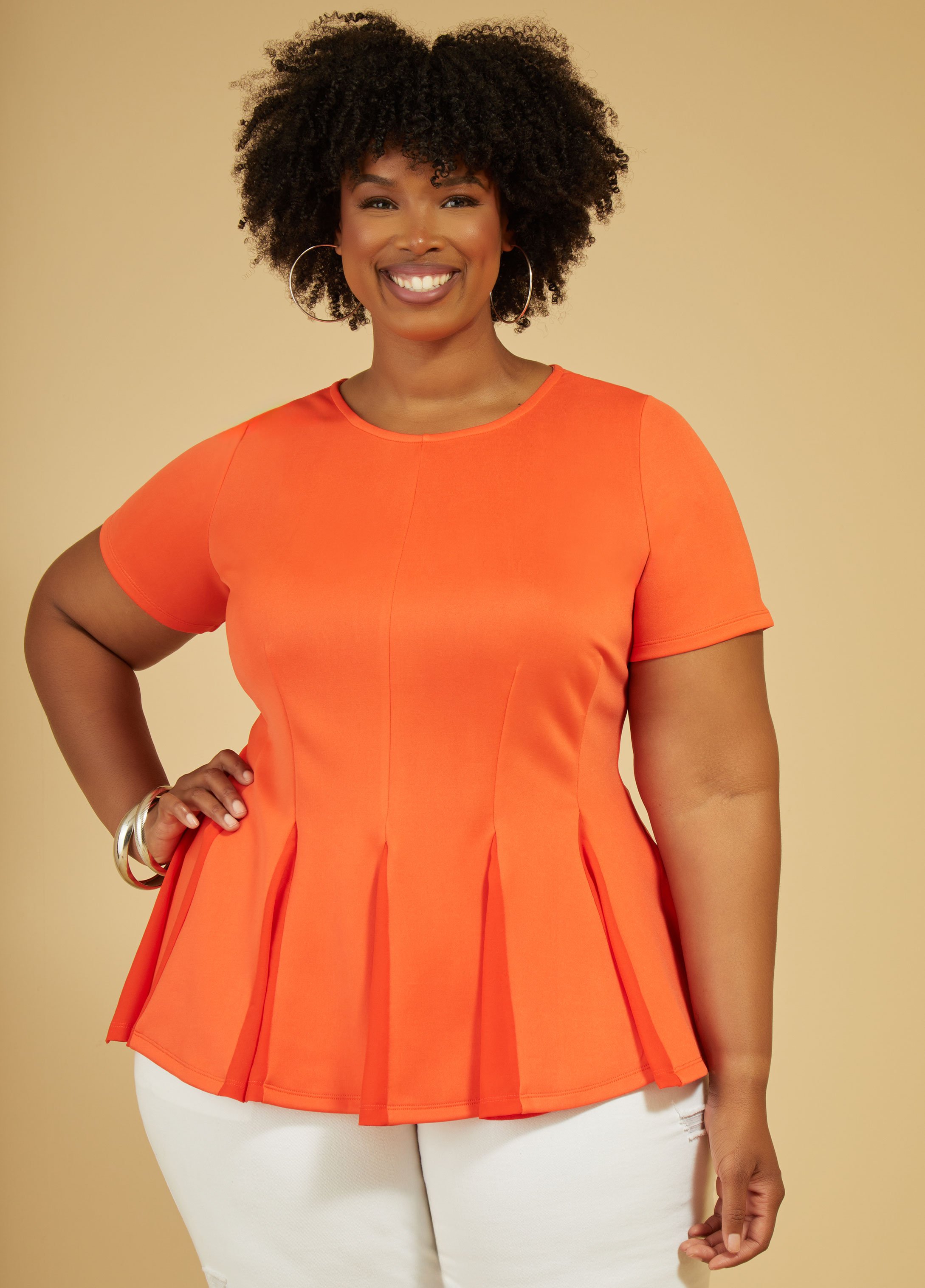 Plus Size Pleated Peplum Top, , 22/24 - Ashley Stewart