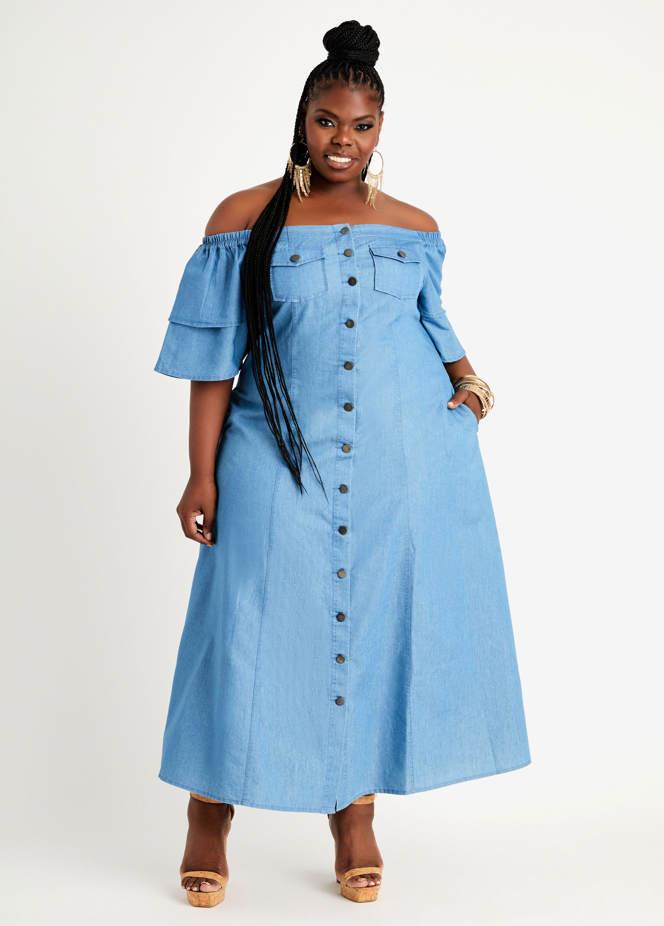 Buy Sztori Plus Size Women Denim Blue Solid Chambray Maxi Dress - Dresses  for Women 8413891 | Myntra
