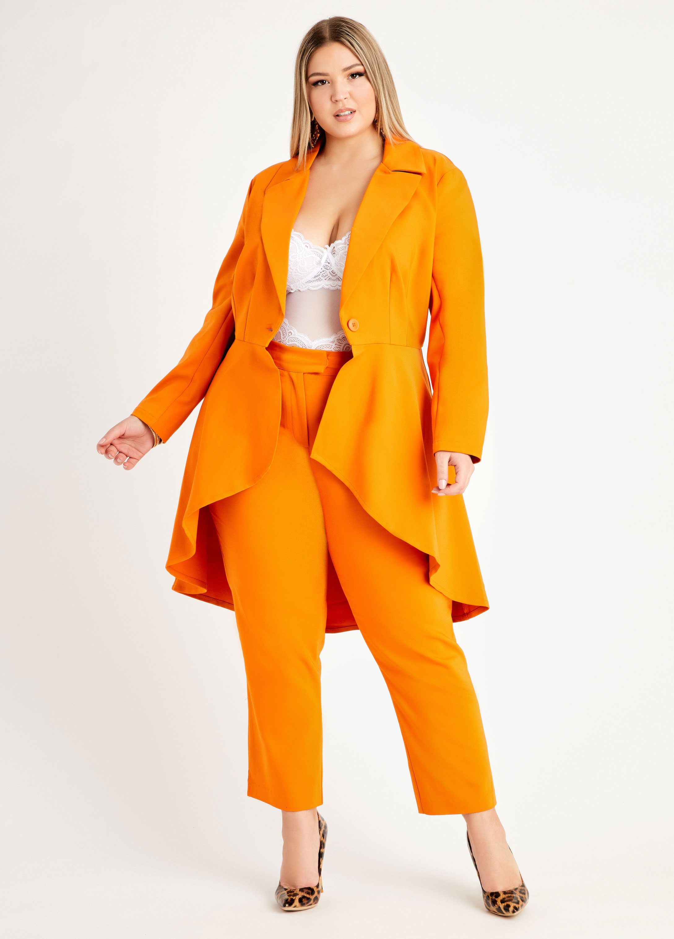 Orange High Waisted Ankle Tie Pants & Blazer Set – IRHAZ