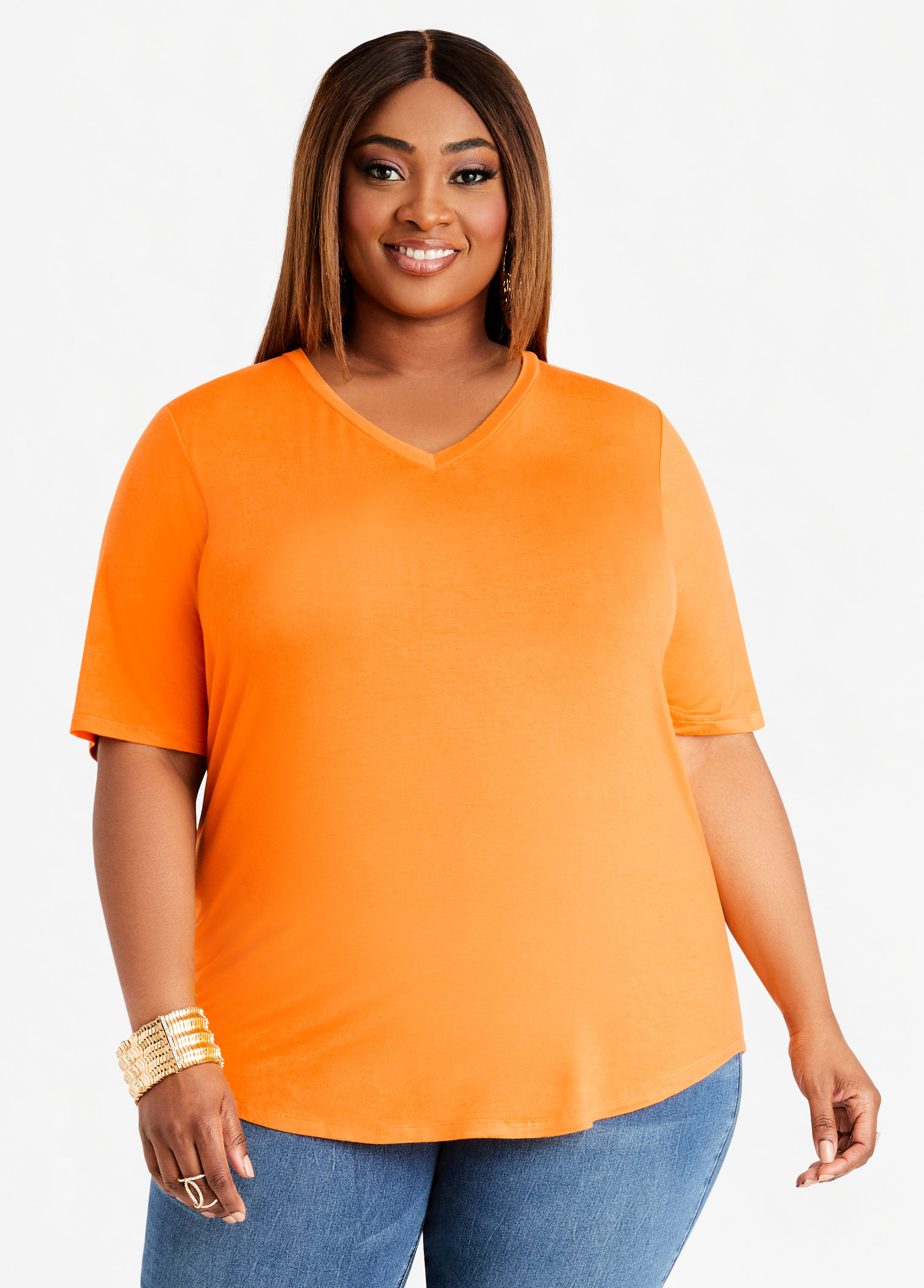 plus-size-basic-stretch-knit-v-neck-short-sleeve-fitted-tops